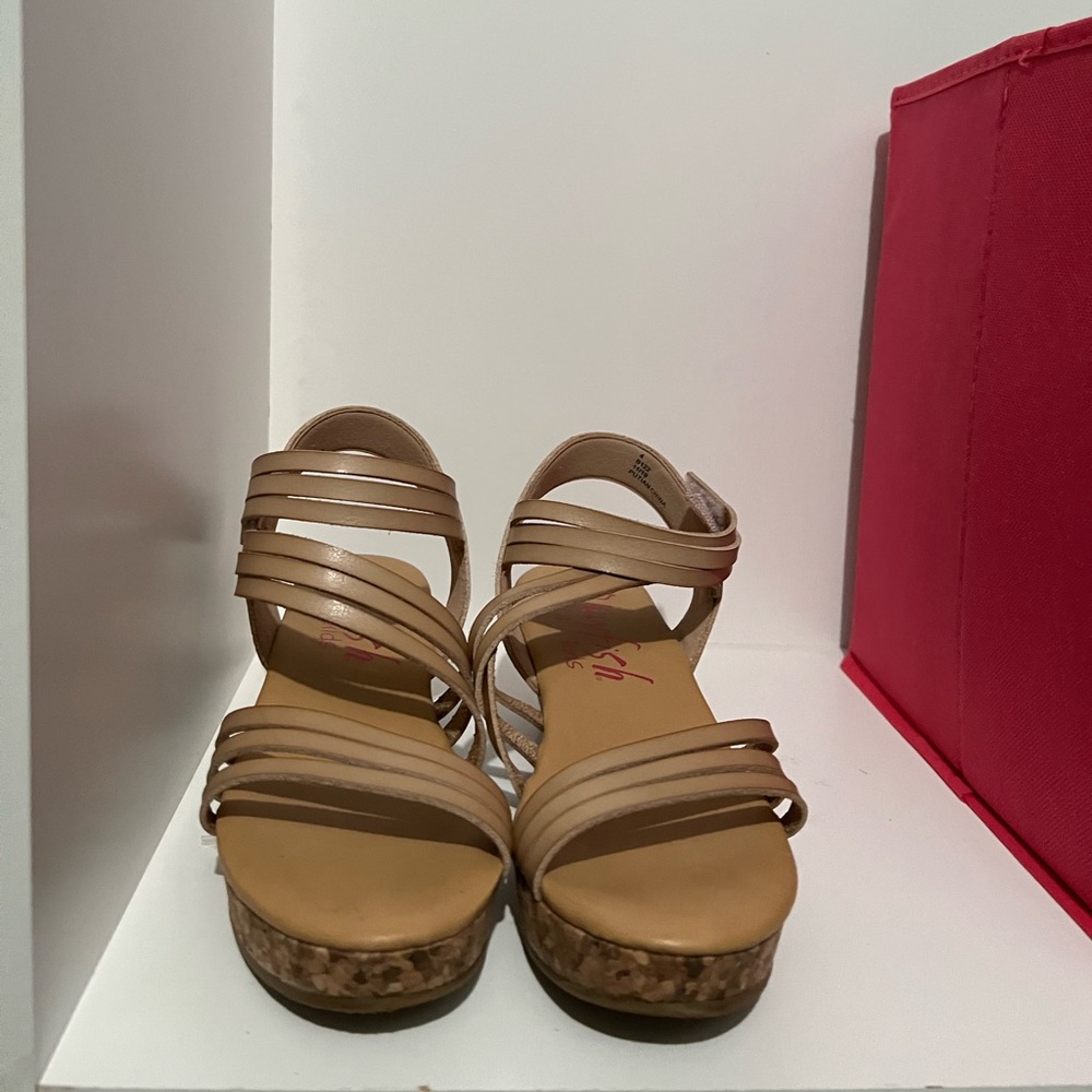 Girls strappy cork wedges